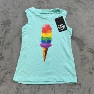 Chaser Shirt Girls 6 Aqua Sleeveless Rainbow Ice Cream Graphic Tank Top New